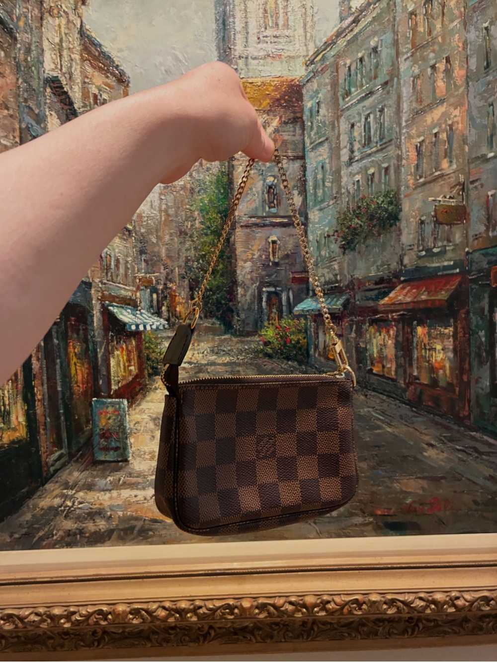 Louis Vuitton Damier Ebene Mini Pochette with COA, box & dustbag